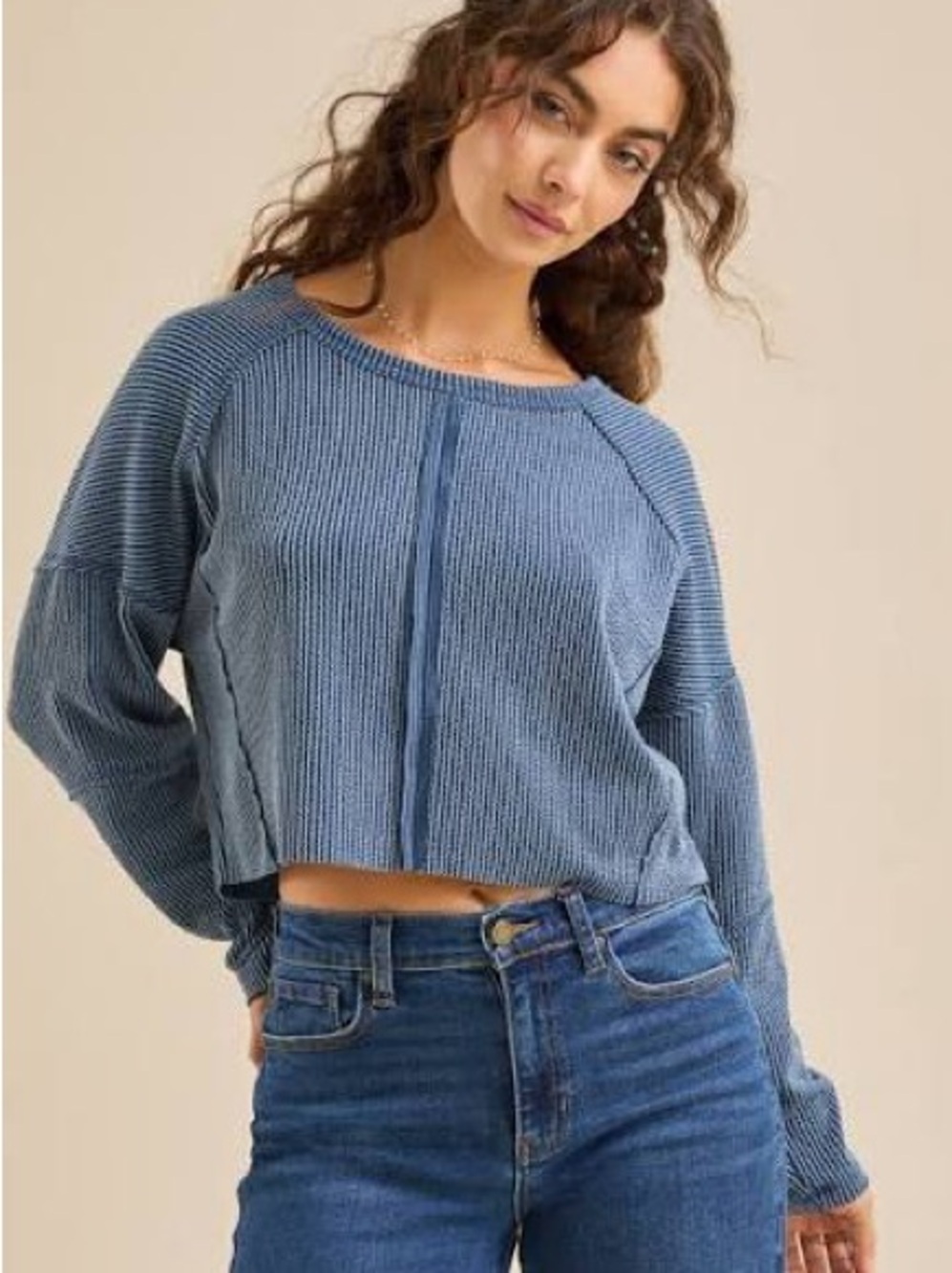 Altar’d State Blue Cropped Rib top